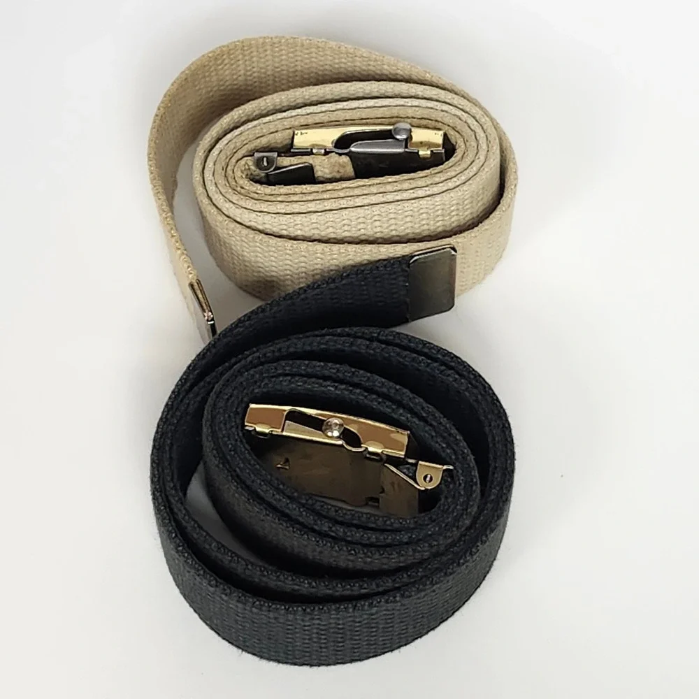 Vintage Web Belts Brass Buckle USA Lot of 2 Black Tan Khaki Canvas 44